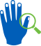 Icon of a blue left hand, a green magnifying glass is over the thumb nail. 
