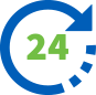 Icon with a green number 24 inside of a blue arrow rotating clockwise
